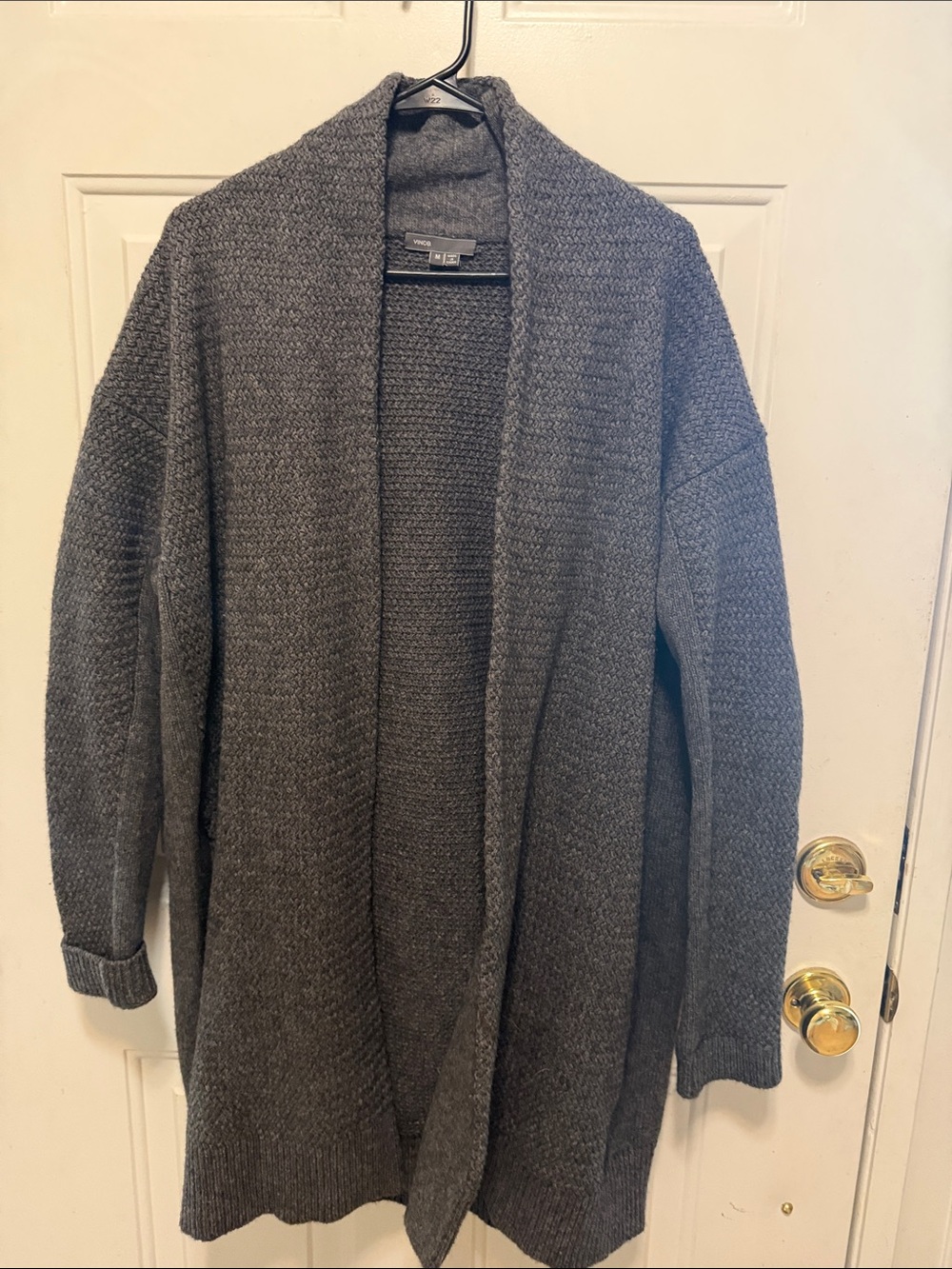 Vince Gray Textured Knit Open Cardigan
